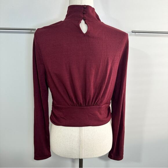 Brea Canyon Size L Rosa Claret Keyhole Turtleneck Blouse cropped business casual - Picture 5 of 15